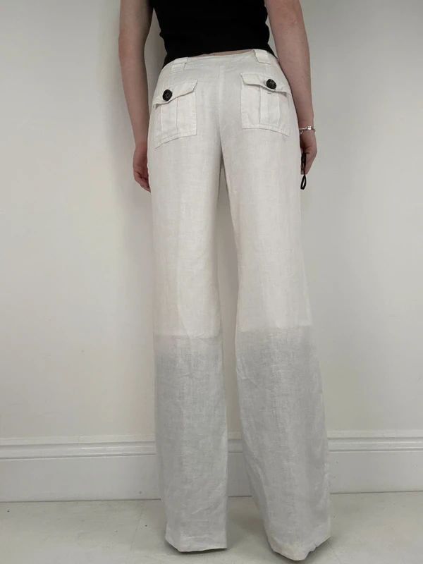 Cargo linen summer flare white trousers