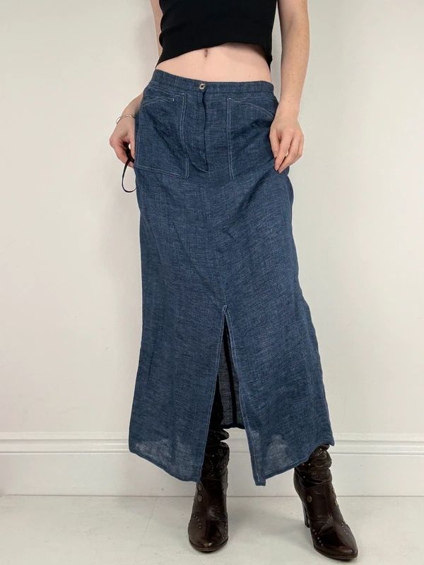 navy linen a-line maxi skirt