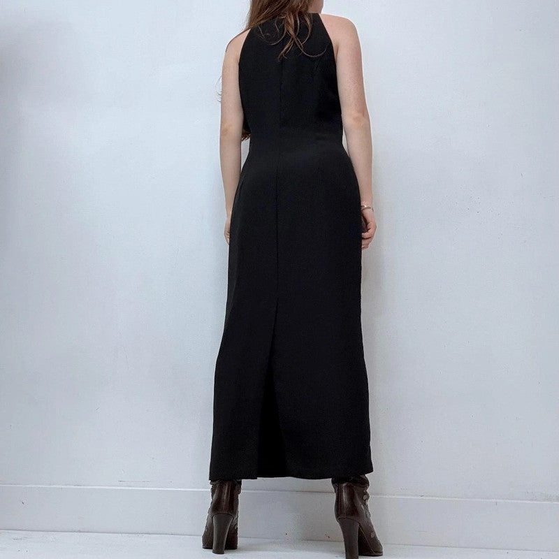 black a-line bias cut sleek 90s high neck dress