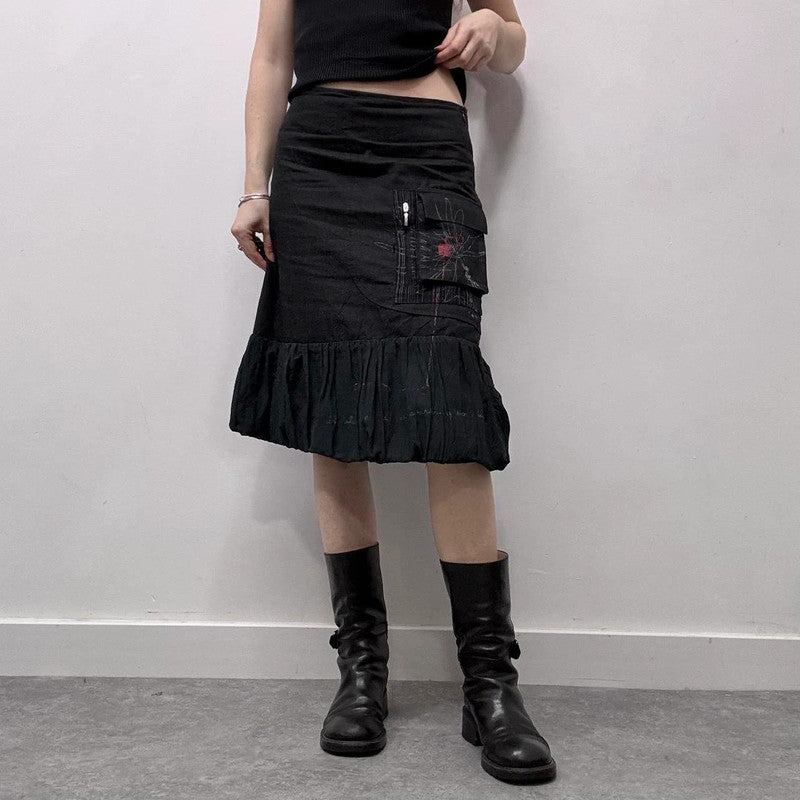 black cargo puffy grunge skirt
