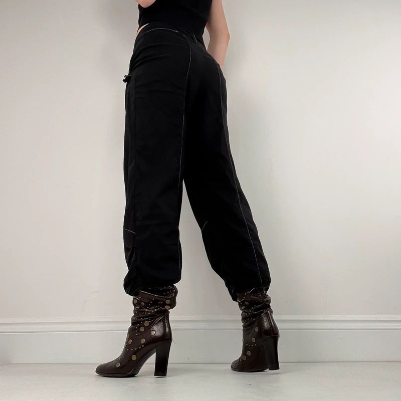 Black puff utility contrast trousers
