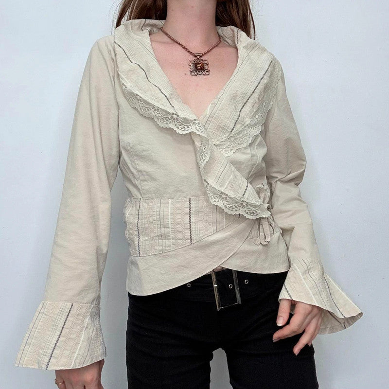 ruffle pinstripe wrap shirt