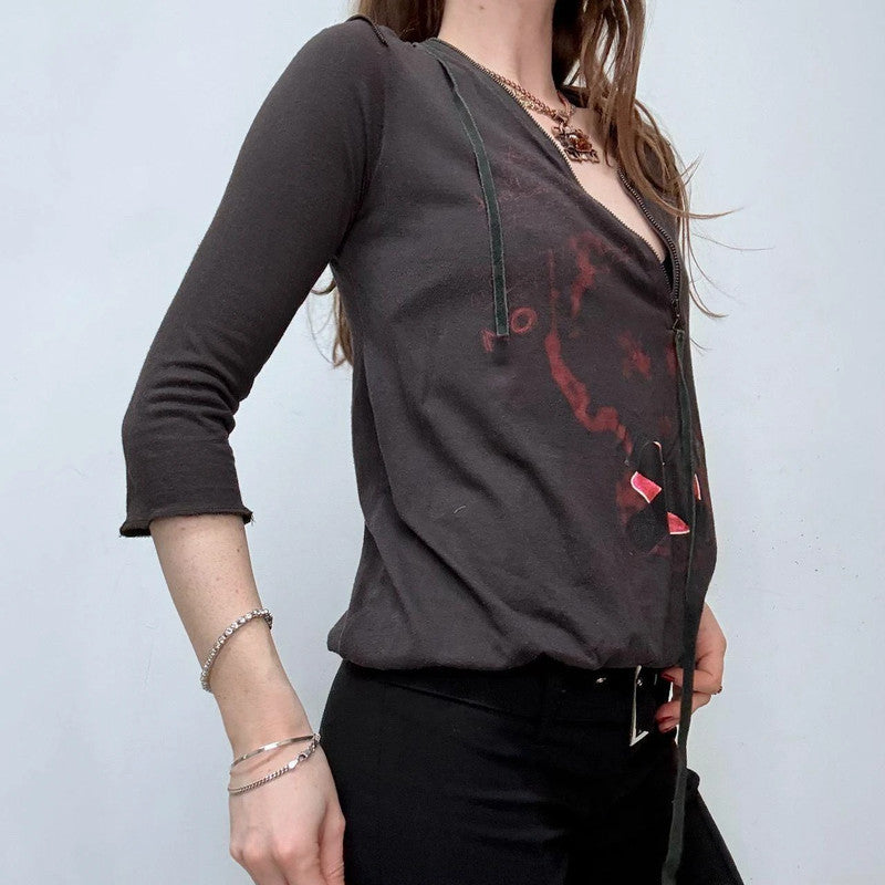 asymmetric zip print grunge t-shirt