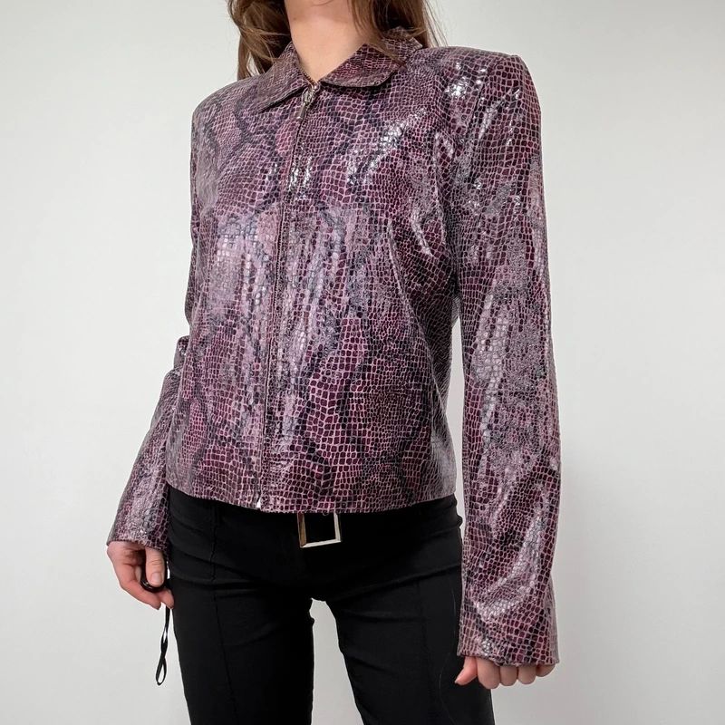 boxy Snakeskin Leather Jacket