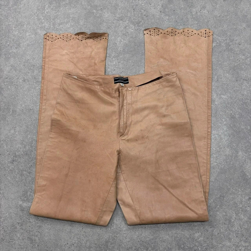 tan leather flared trousers