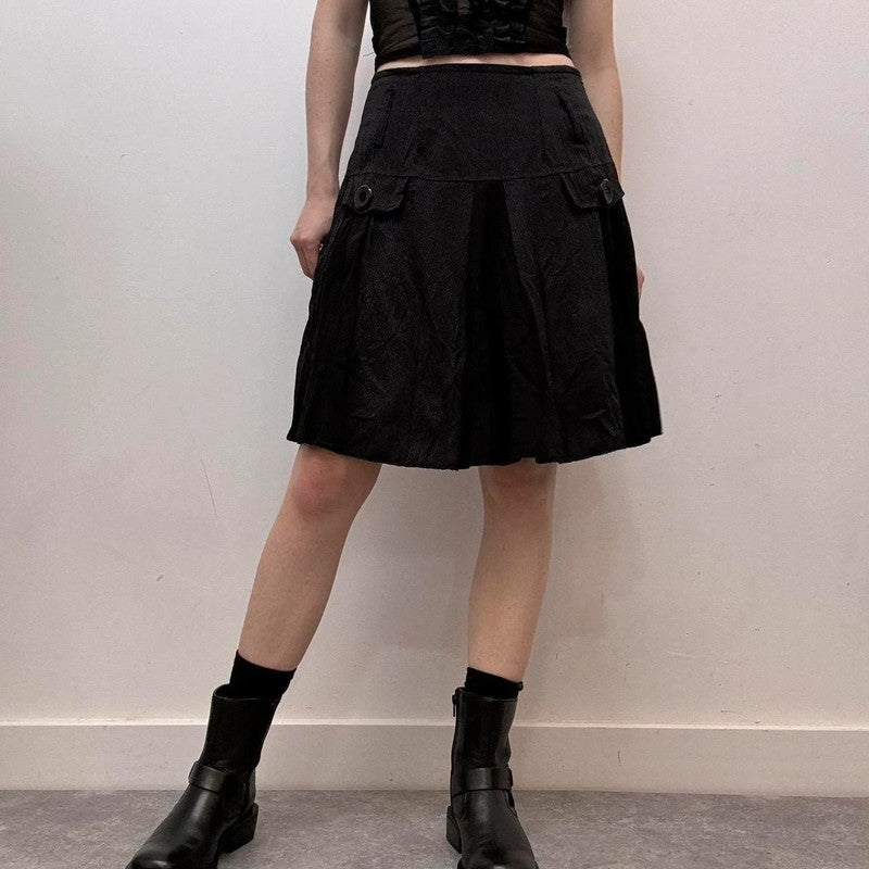 black pinstripe midi skirt