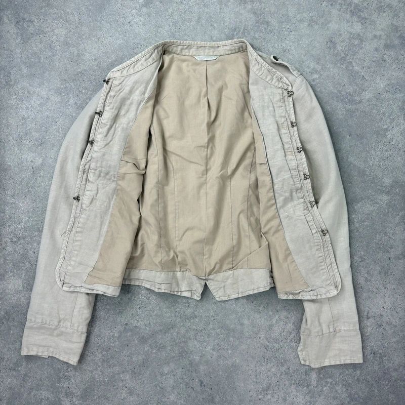 cotton khaki distressed button military jacket