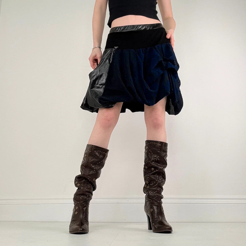 black gathered draped puff skirt