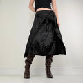 black crinkle satin tie up layered skirt
