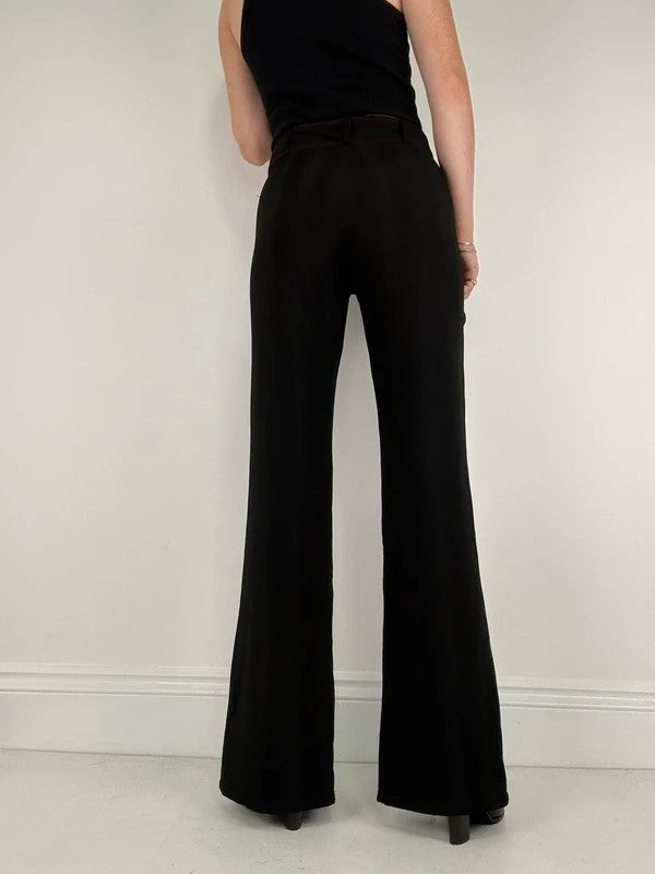 black pinstripe flared gothic d-ring utility trousers