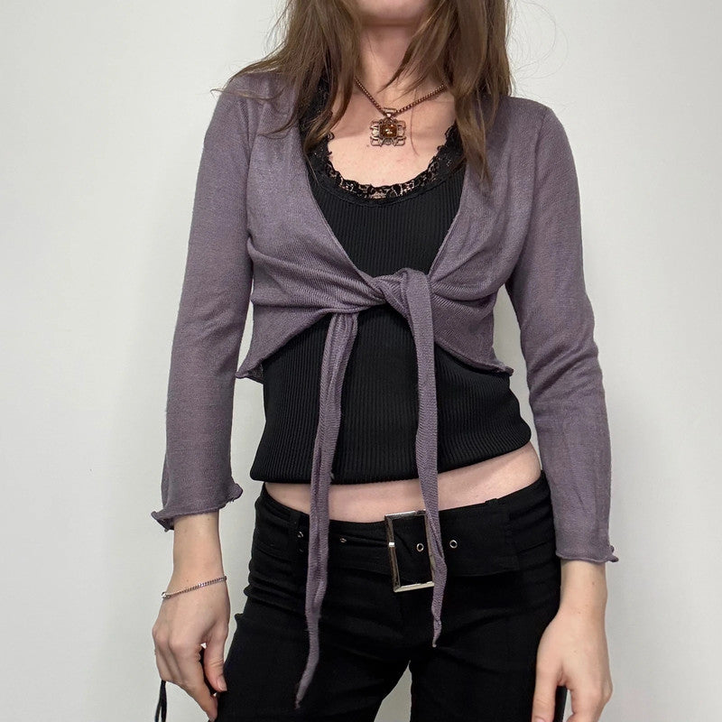 cropped knitted tie up cardigan