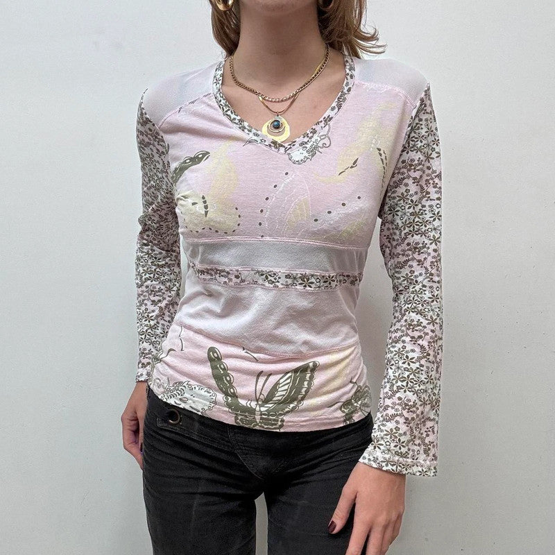 sheer mesh patterned y2k top