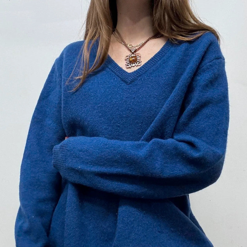 oversized blue wool knitted jumper