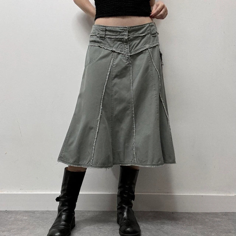 khaki denim distressed skirt