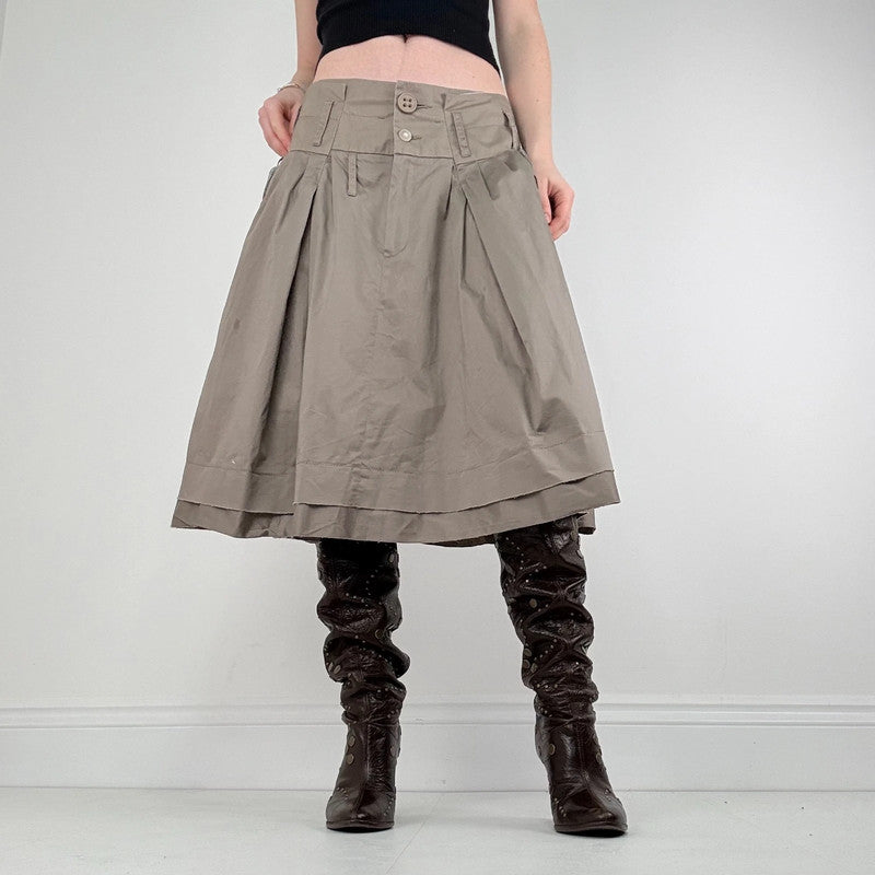 structured pleated khaki skirt