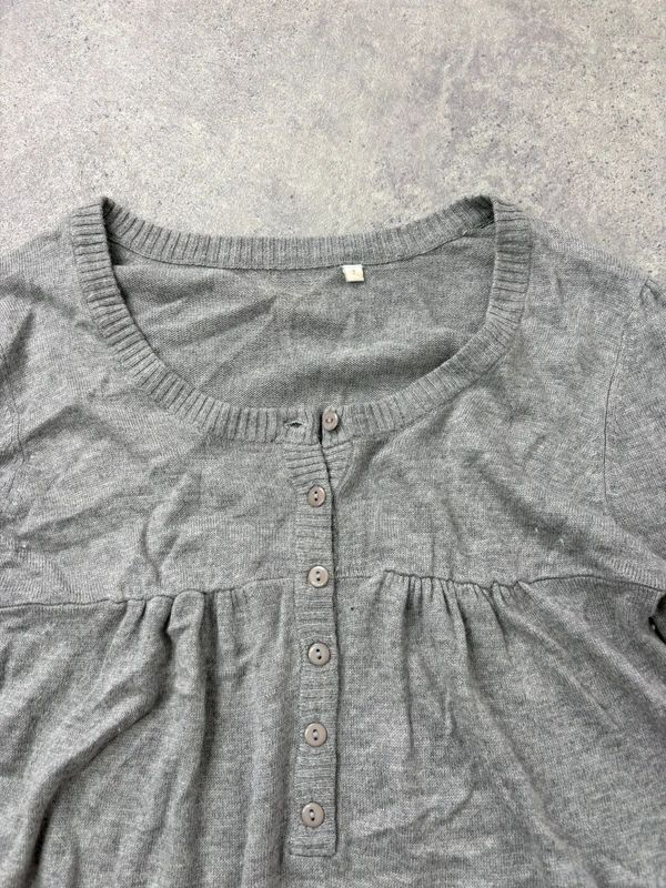 slouchy grey knit long sleeve mini dress