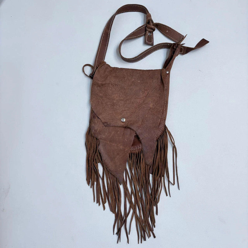 tan leather tassel boho bag
