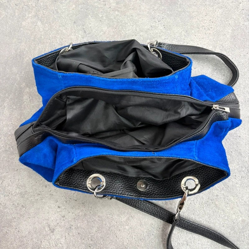 Suede electric blue leather mini eyelet handbag