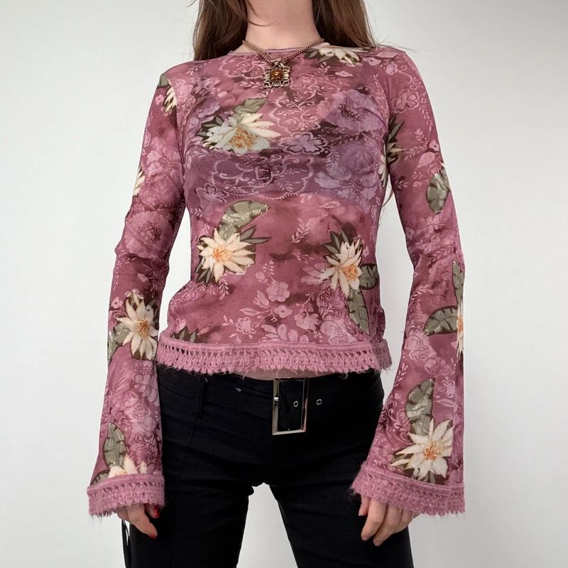 Floral Boho Fairy Pink Flared Blouse