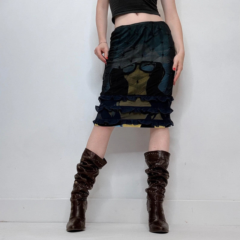 custo Barcelona graphic overlay midi skirt