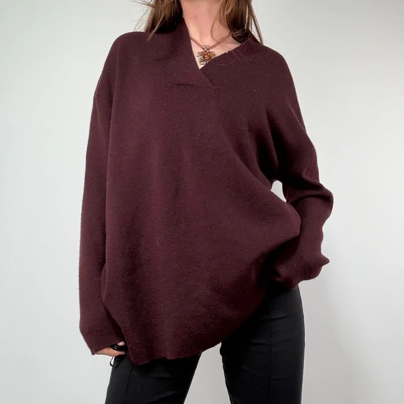 burgundy knitted slouchy wool jumper