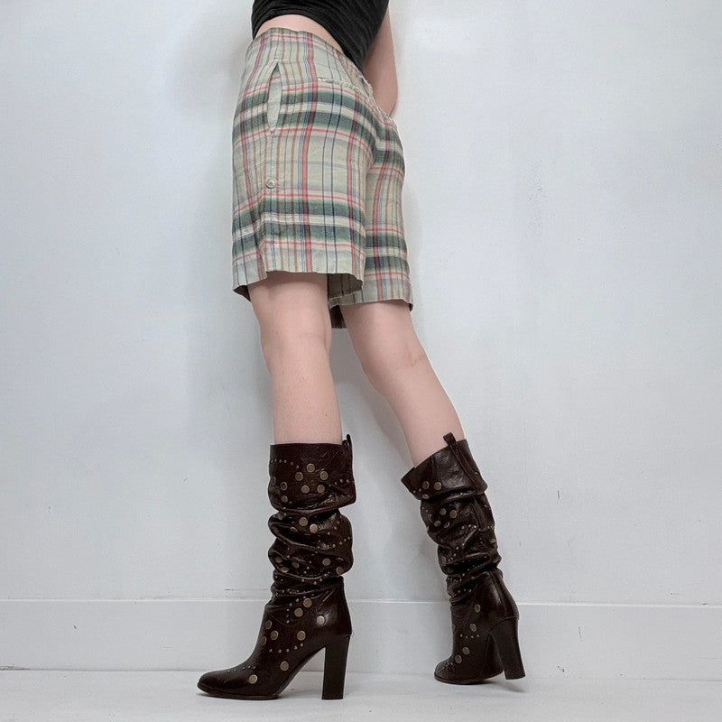 linen checked gingham shorts