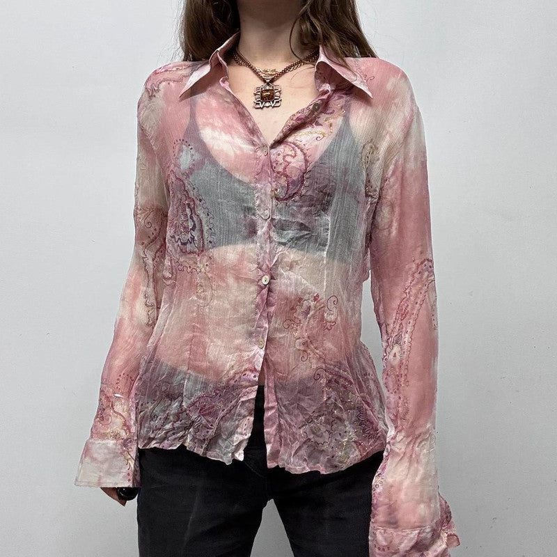 sheer silk pink paisley shirt