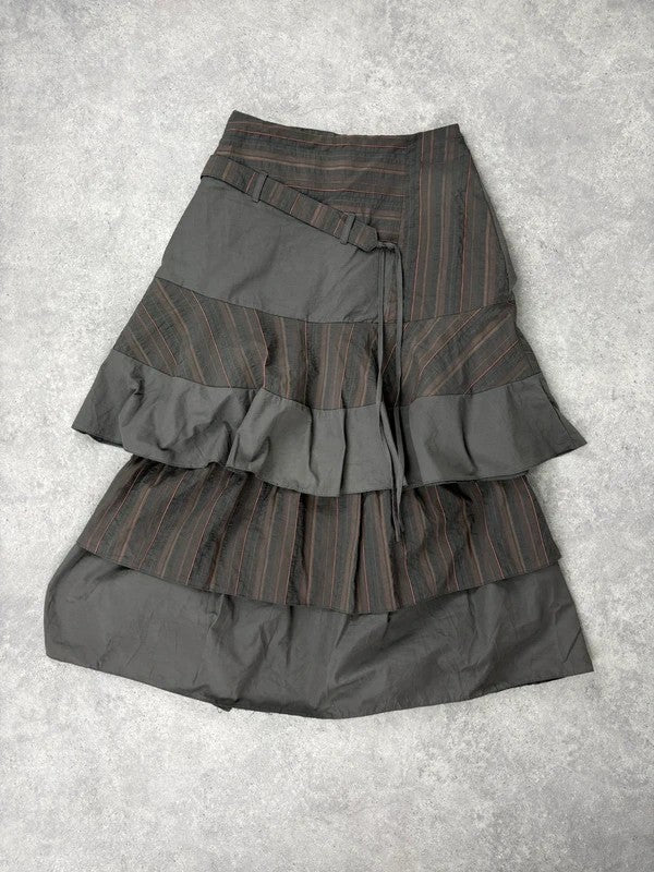 Khaki layered pinstripe maxi skirt