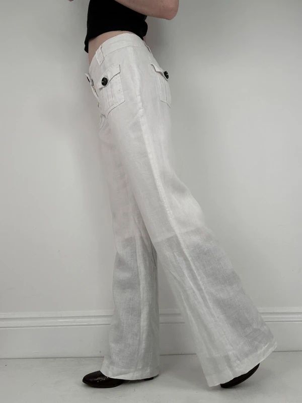 Cargo linen summer flare white trousers