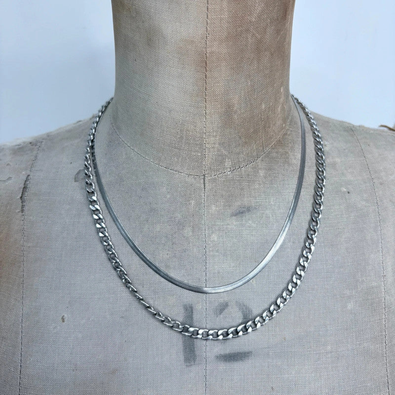 layered silver chain necklace