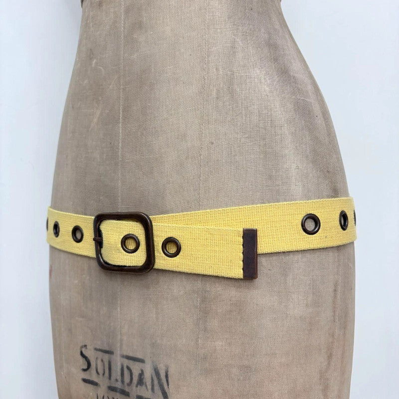 Canvas eyelet yellow buckle belt