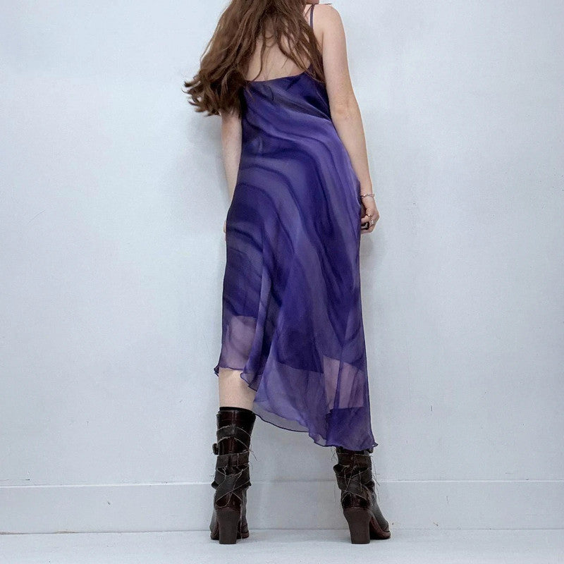 sheer flutter striped cowl neck maxi dress