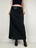 black a-line maxi belted skirt