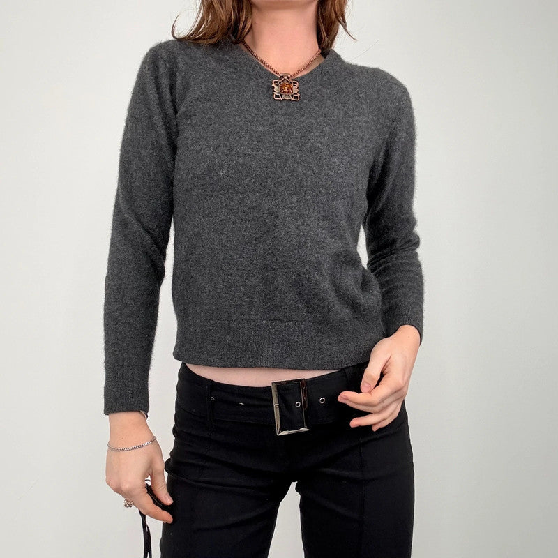 grey wool cropped fluffy cashmere jumper