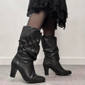 black leather studded boots