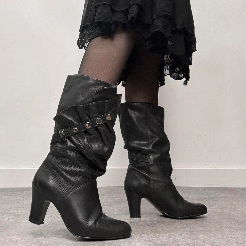 black leather studded boots