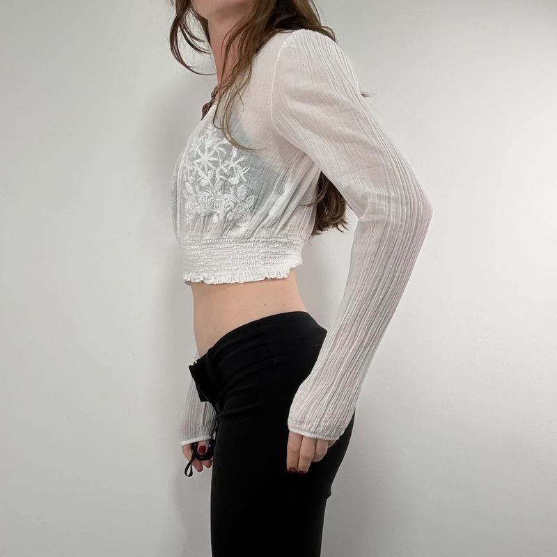 white cotton floral embroidered blouse