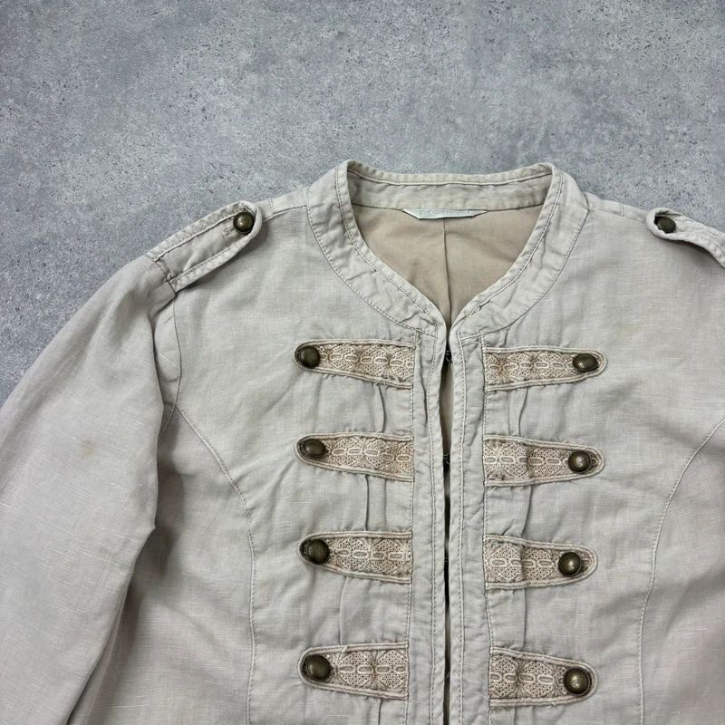cotton khaki distressed button military jacket