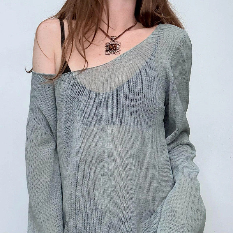 blue sheer knit asymmetric jumper