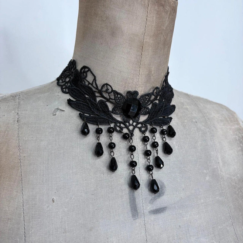 beaded gothic grunge drop necklace