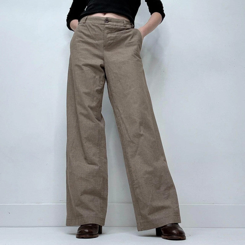 wide leg flared cargo beige trousers