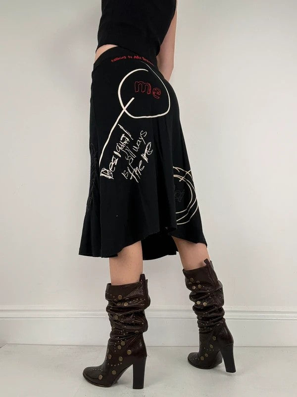Black flared desigual midi skirt