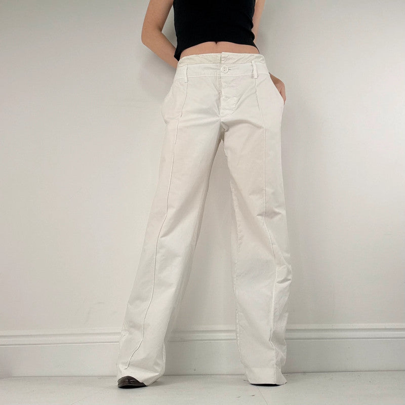 white wide leg flared trousers