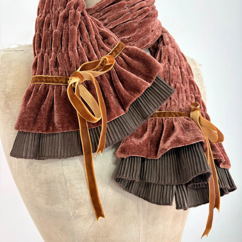 brown velvet gathered pleated scarf