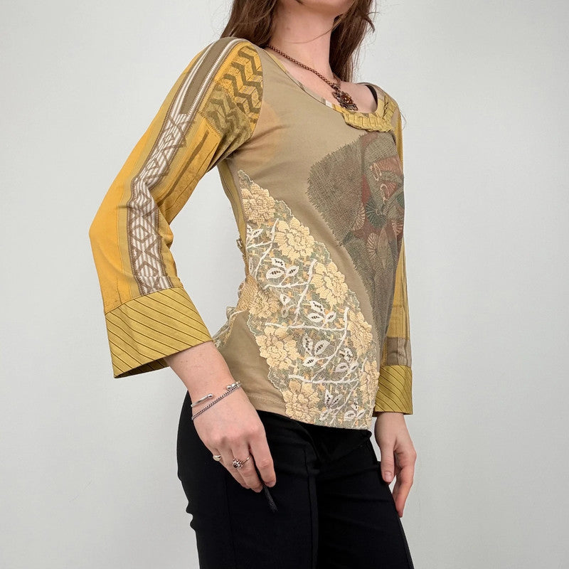 *Save the Queen* khaki lace patterned top