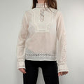 white pleated lace blouse