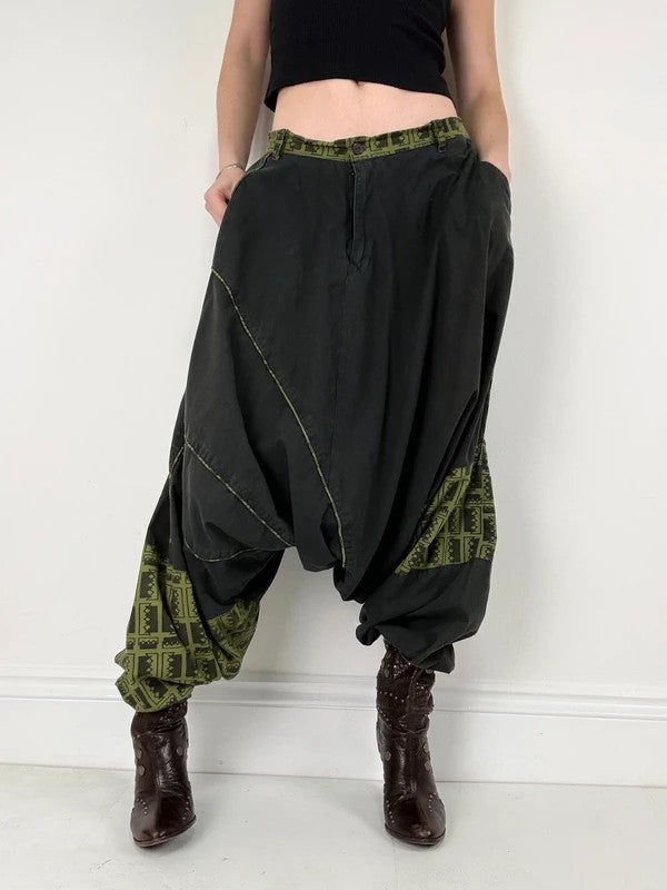 black cotton batwing puff harem trousers