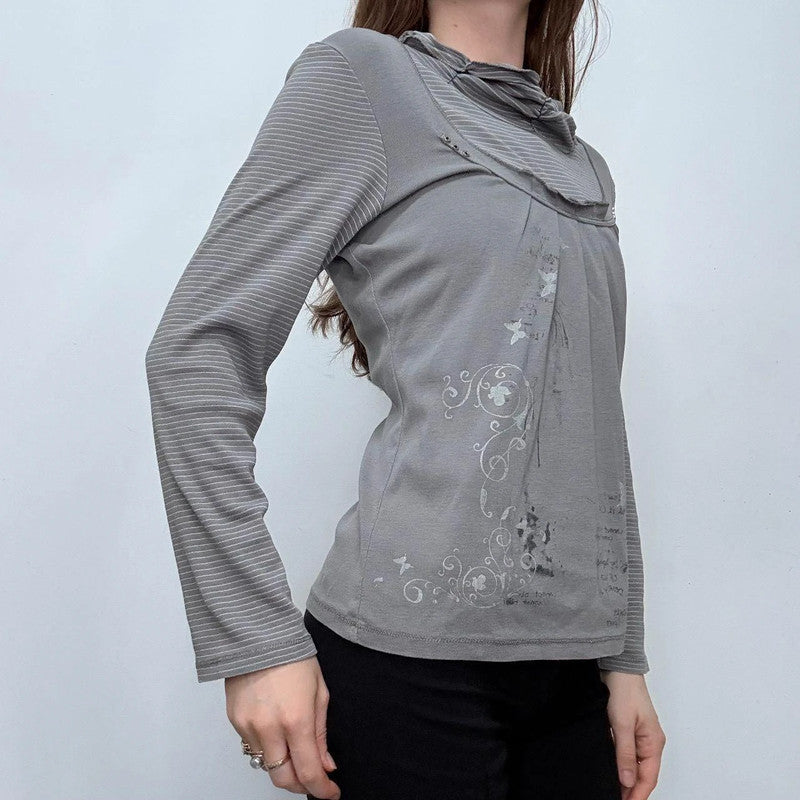 grey long sleeve pinstriped t-shirt