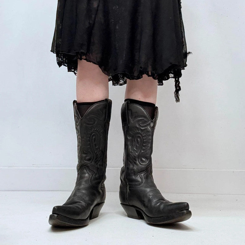 black leather cowboy western boots