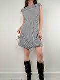 grey gathered slouchy puff midi dress